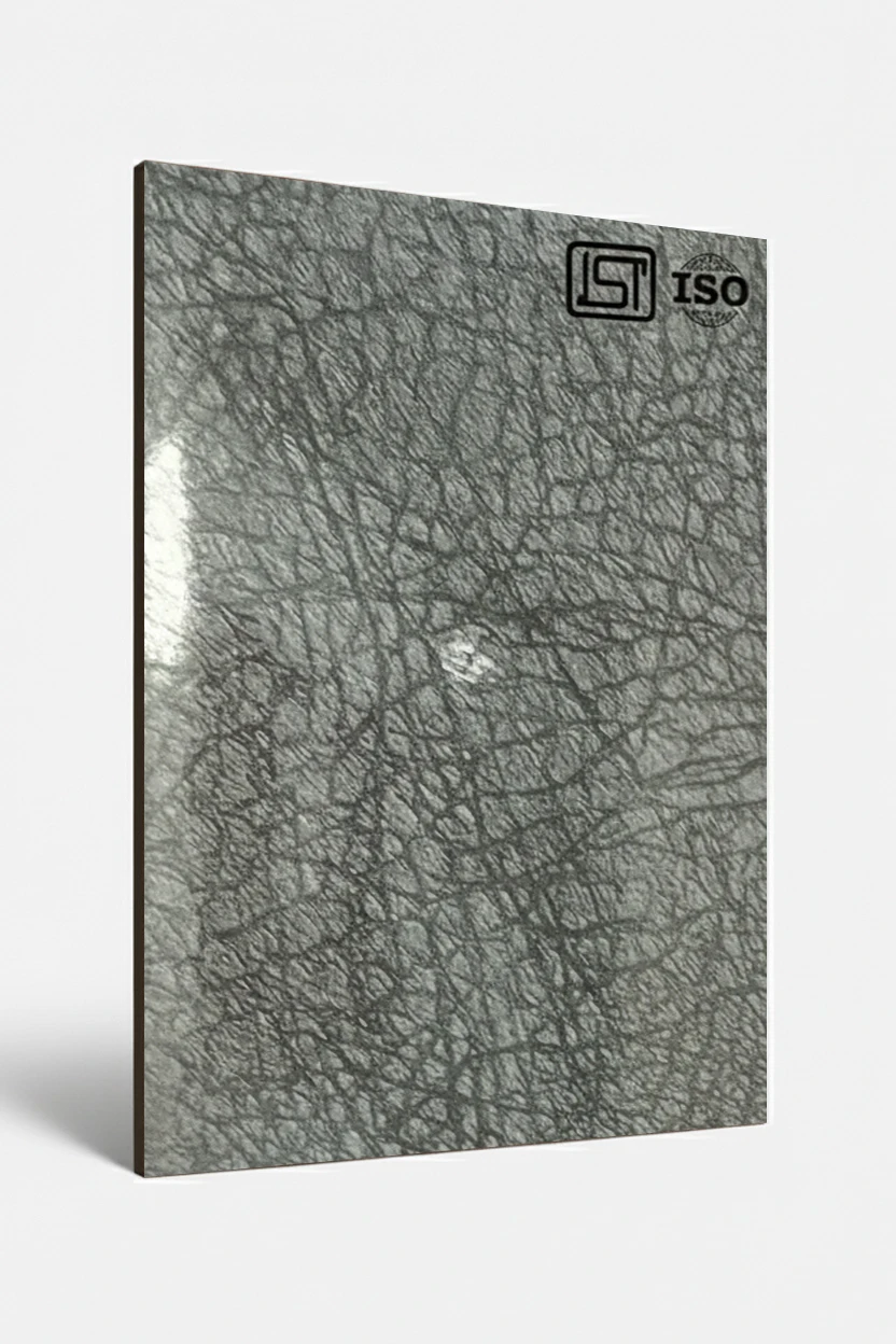 1028 SG | Splendid Leather, Charcoal Grey High Gloss Finish Leather Decorative Laminate