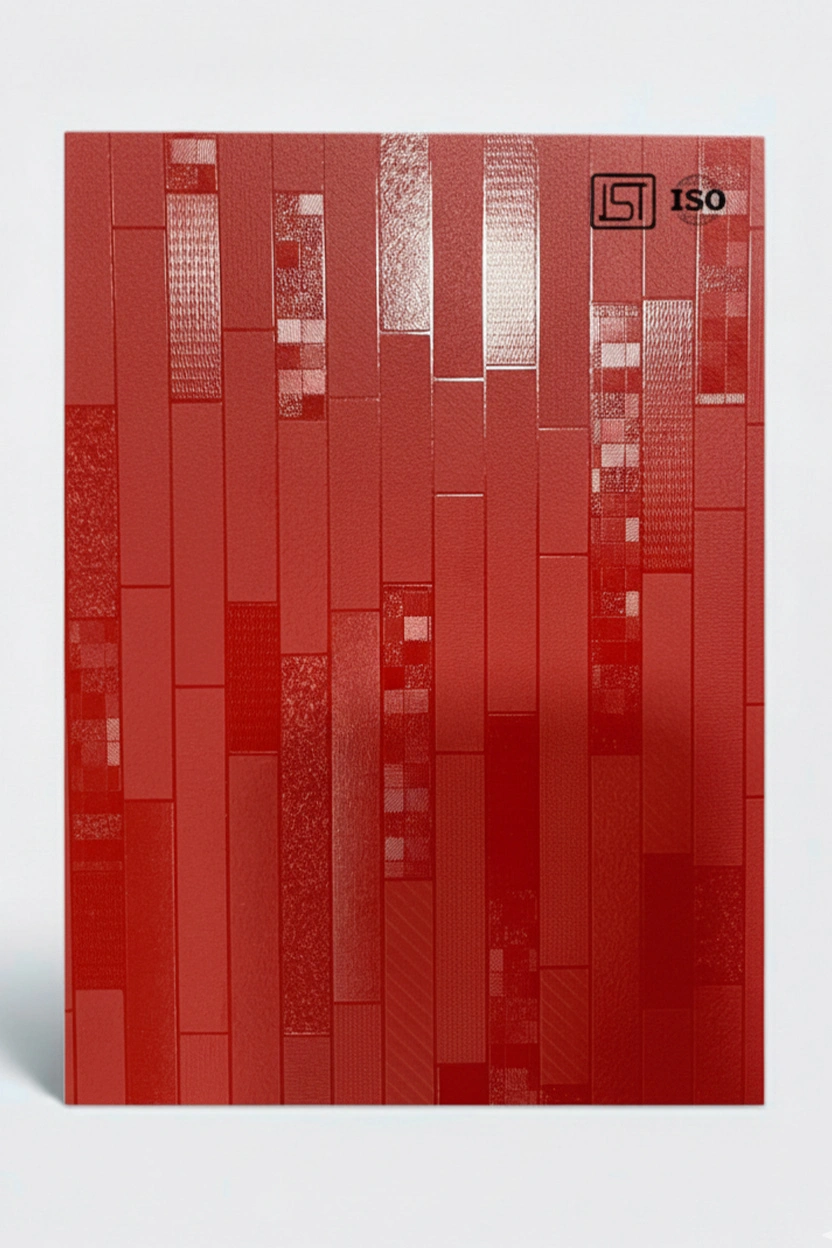 109 SL| Blood Red, Neon Red Subtle Shiny Matte Finish Patterned Wooden Decorative Laminate - Image 2