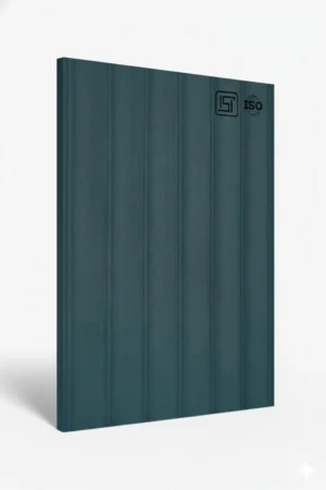 Petrol blue fluted laminate sheet with a modern vertical striped textured finish