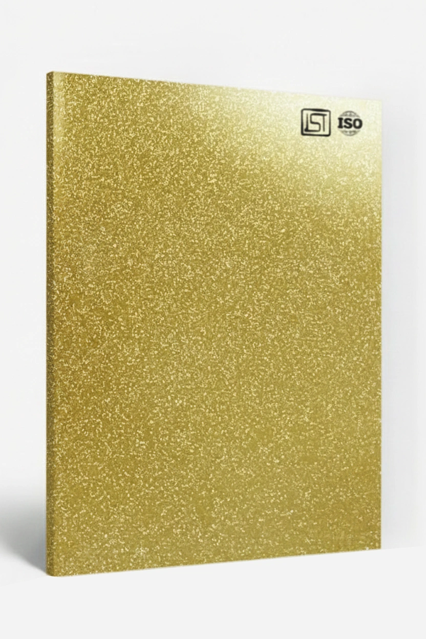 3104 | Golden, Golden High Gloss Finish Sparkle Decorative Acrylic Laminate