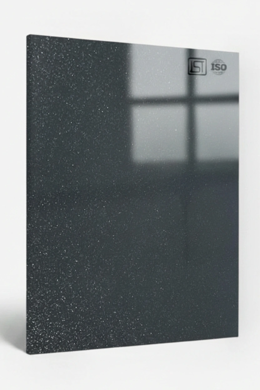 3105 | Dark Slate, Charcoal Grey High Gloss Finish Sparkle Decorative Acrylic Laminate