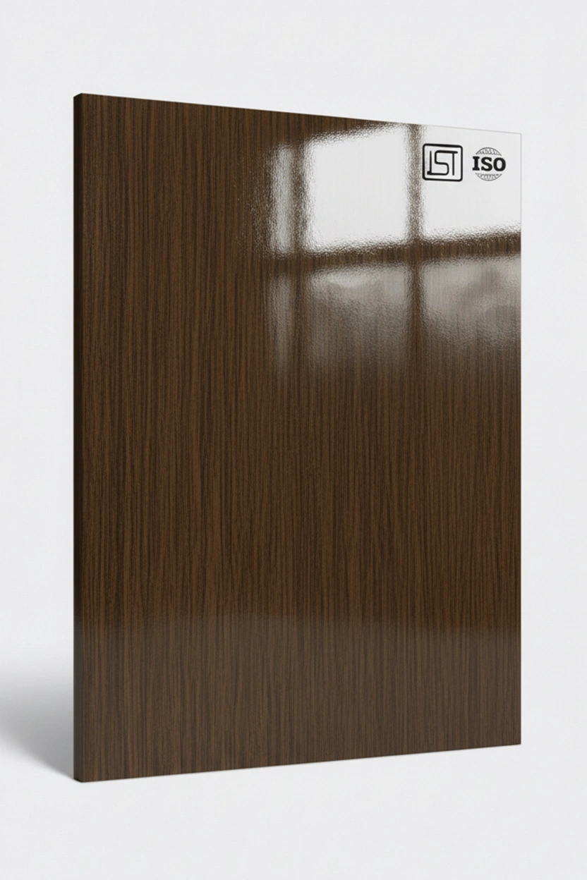 7111 SG | Dark Elevated Sawcut, Dark Brown High Gloss Finish Wooden Decorative Laminate