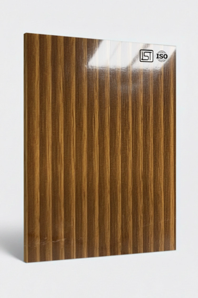7193 SG | Light Flute Louvers Oviedo, Zebra Walnut High Gloss Finish Patterned Wooden Decorative Laminate