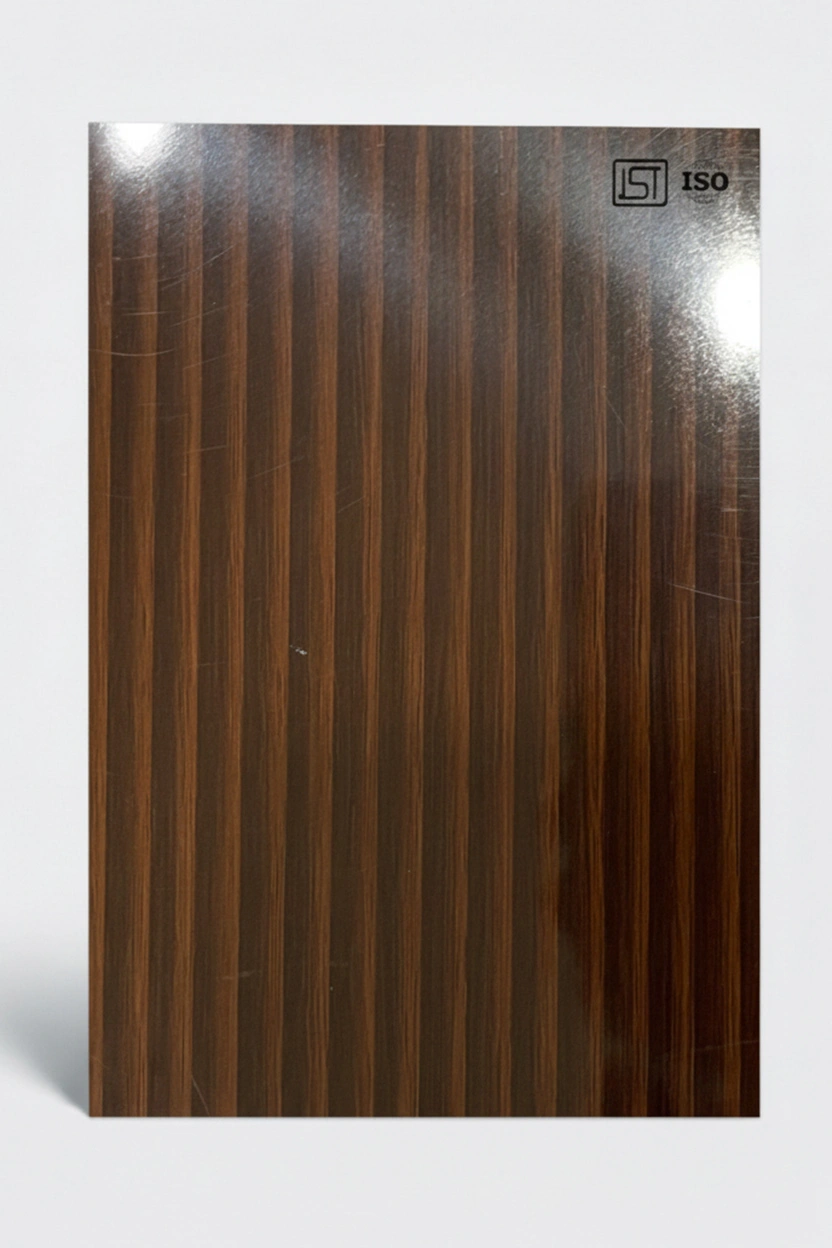 7194 SG | Dark Flute Louvers Oviedo, Walnut Brown High Gloss Finish Patterned Wooden Decorative Laminate - Image 2
