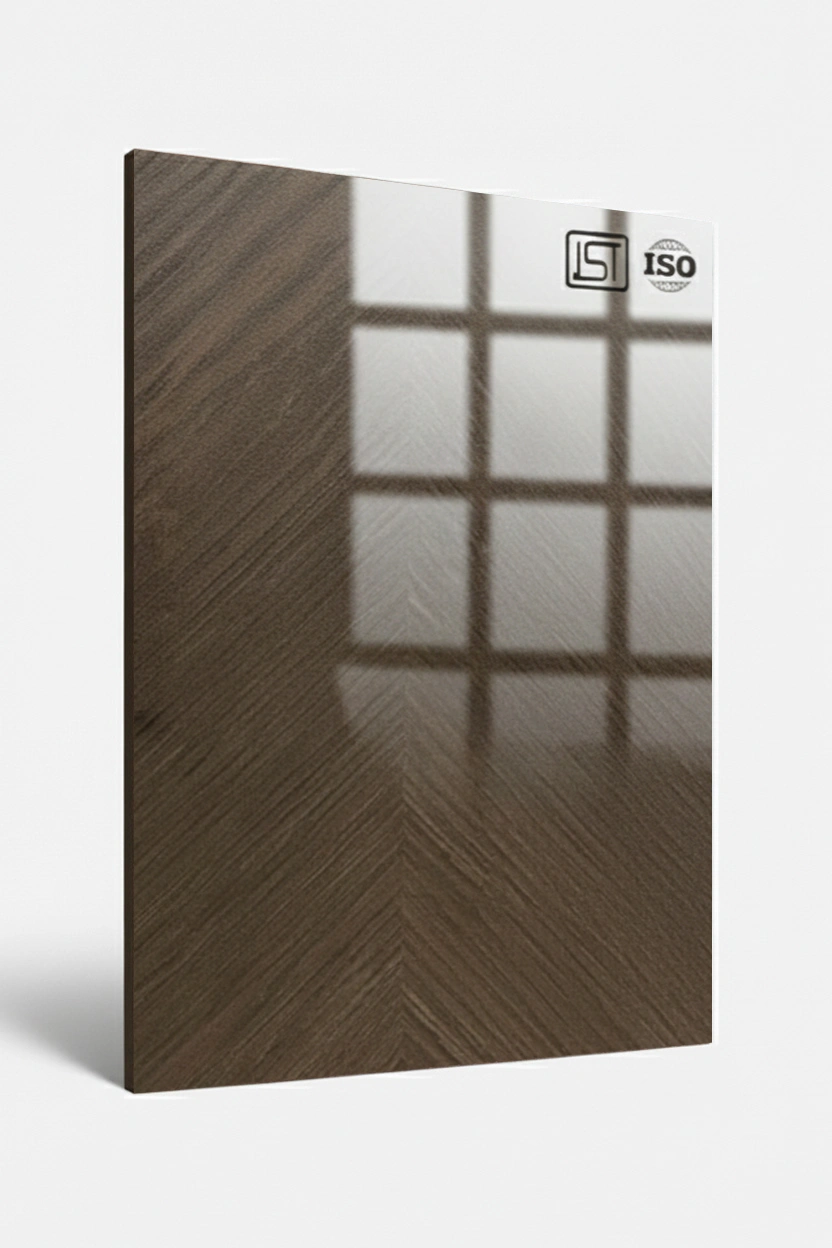 7201 SG | Brown Luminous Pine, Dark Chocolate High Gloss Finish Wooden Decorative Laminate