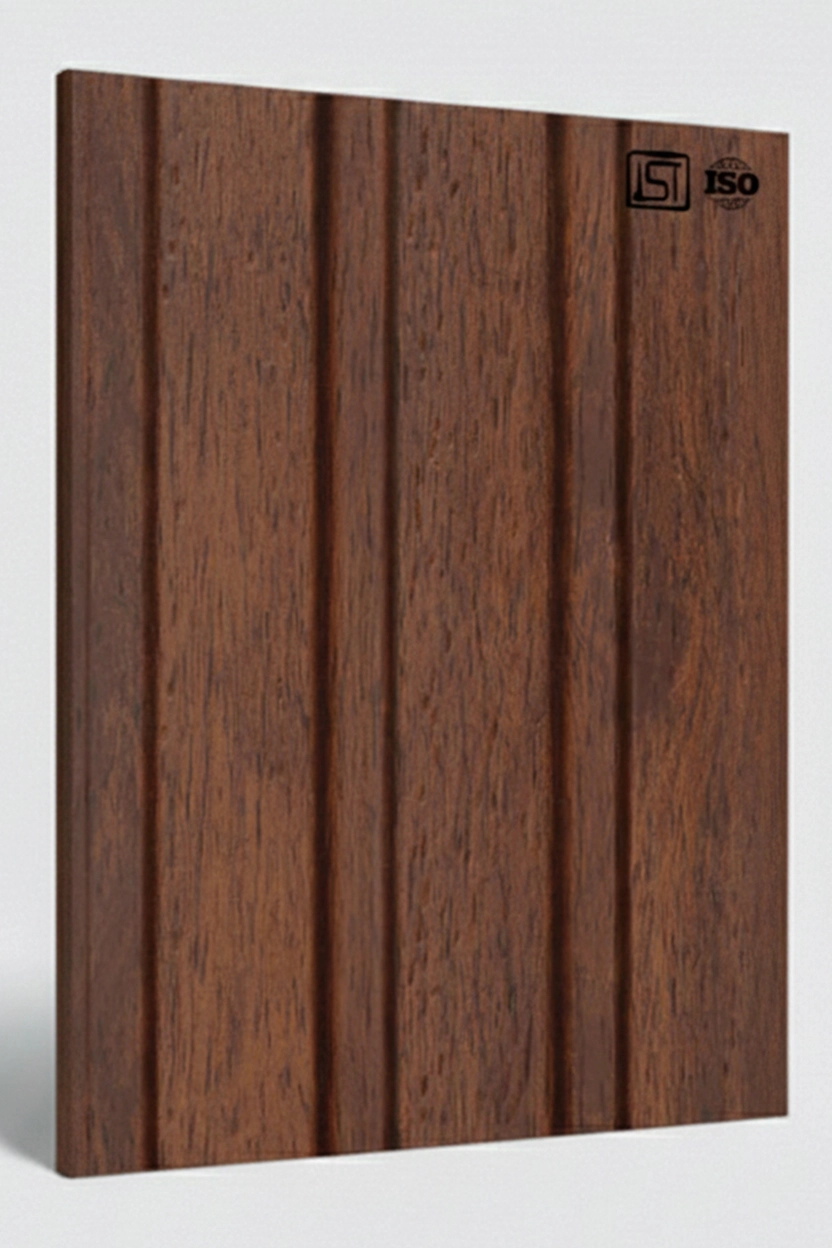 8112 | Chocolate Brown Teakwood Matt Finish Fluted Wooden Louver Panel