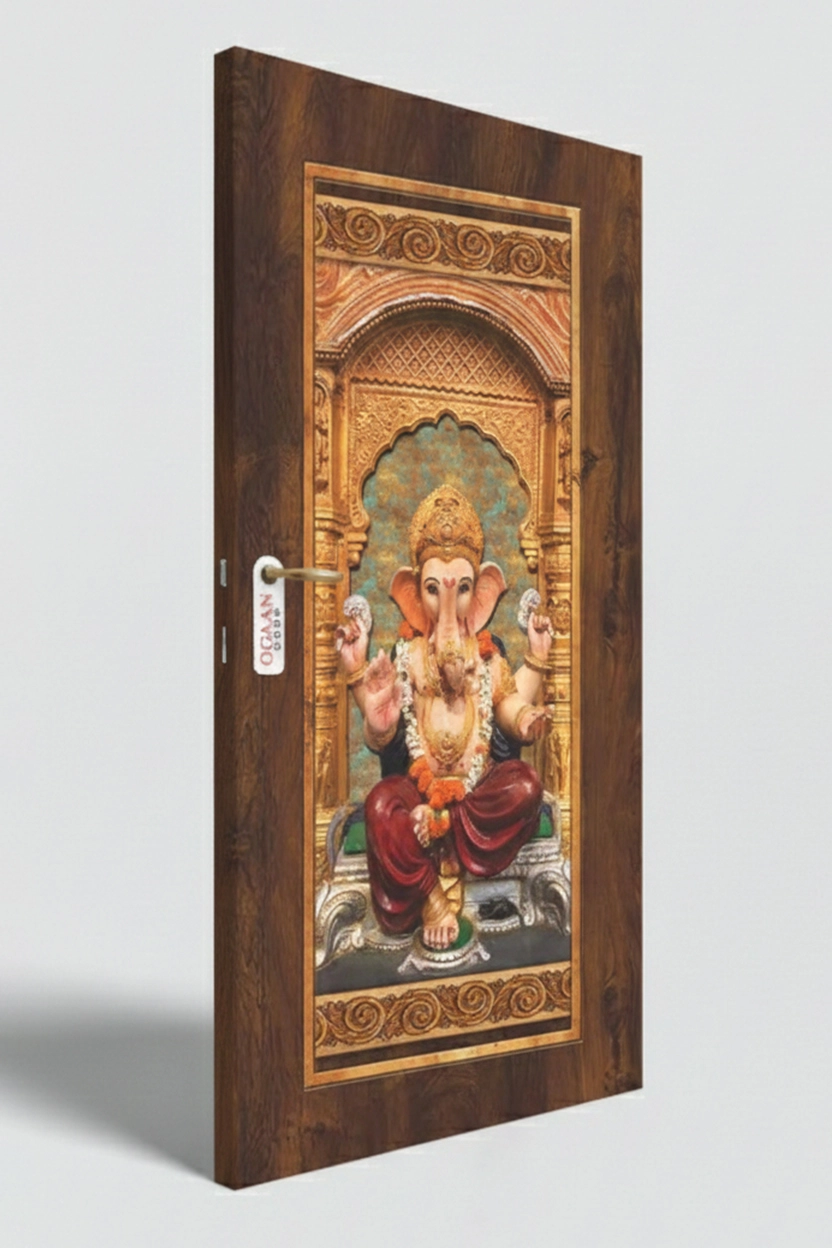 MDG 15 | Walnut Brown Matte Finish Ganesha Design Digital Door Skin Laminate