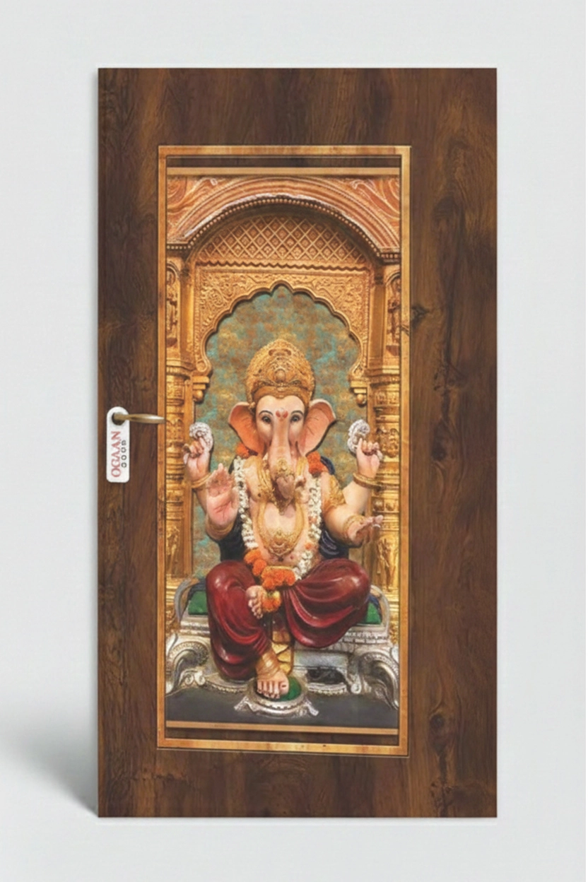 MDG 15 | Walnut Brown Matte Finish Ganesha Design Digital Door Skin Laminate - Image 2