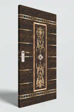 MDG 19 | Dark Brown Matte Finish Wooden Gold Metallic Digital Door Skin Laminate