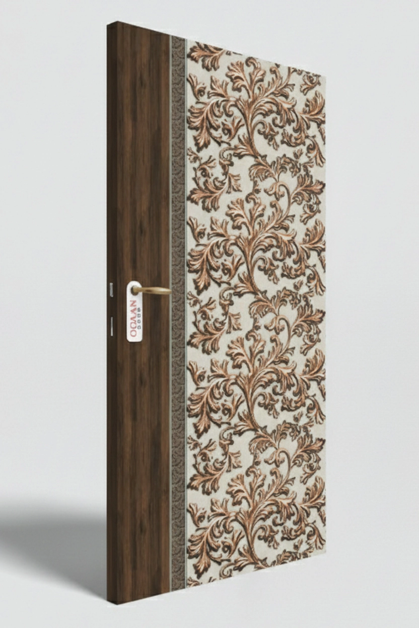 MPD 402 | Dark Brown Matte Finish, Floral and Leaves Design Digital Door Skin Laminate
