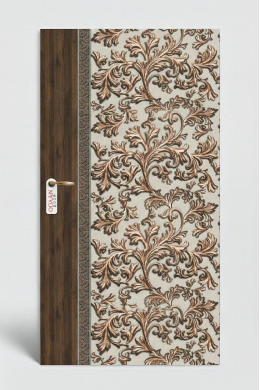 MPD 402 | Dark Brown Matte Finish, Floral and Leaves Design Digital Door Skin Laminate - Image 2