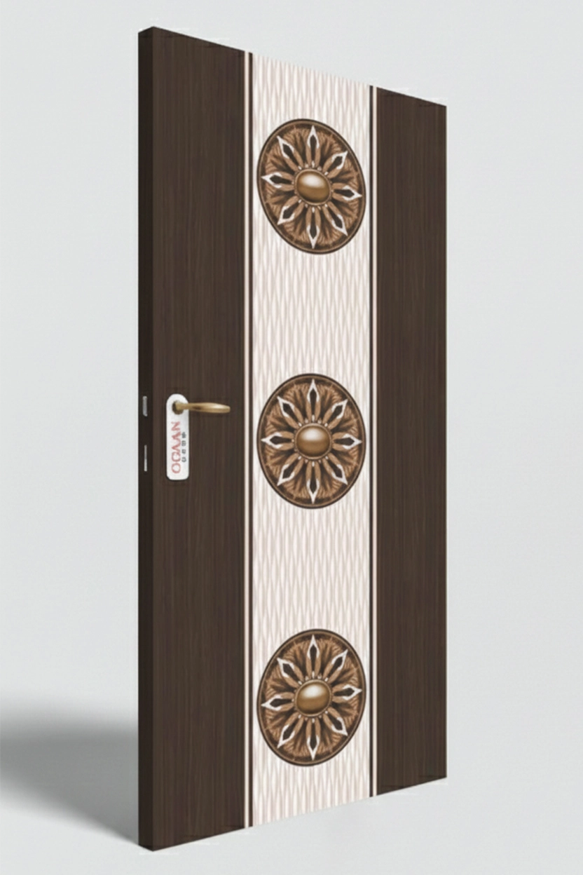 MPD 452 | Wenge Brown Matte Finish Bold White Stripes Design Digital Door Skin Laminate