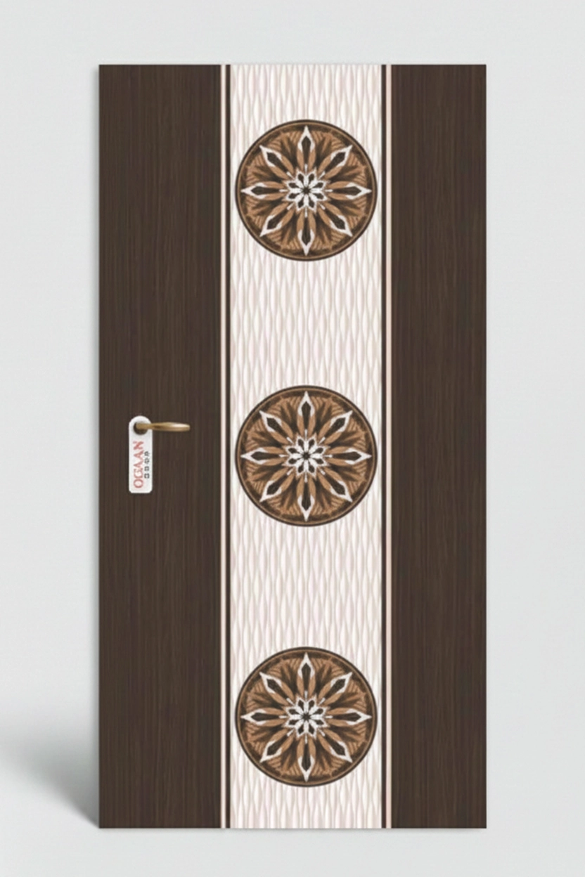 MPD 452 | Wenge Brown Matte Finish Bold White Stripes Design Digital Door Skin Laminate - Image 2