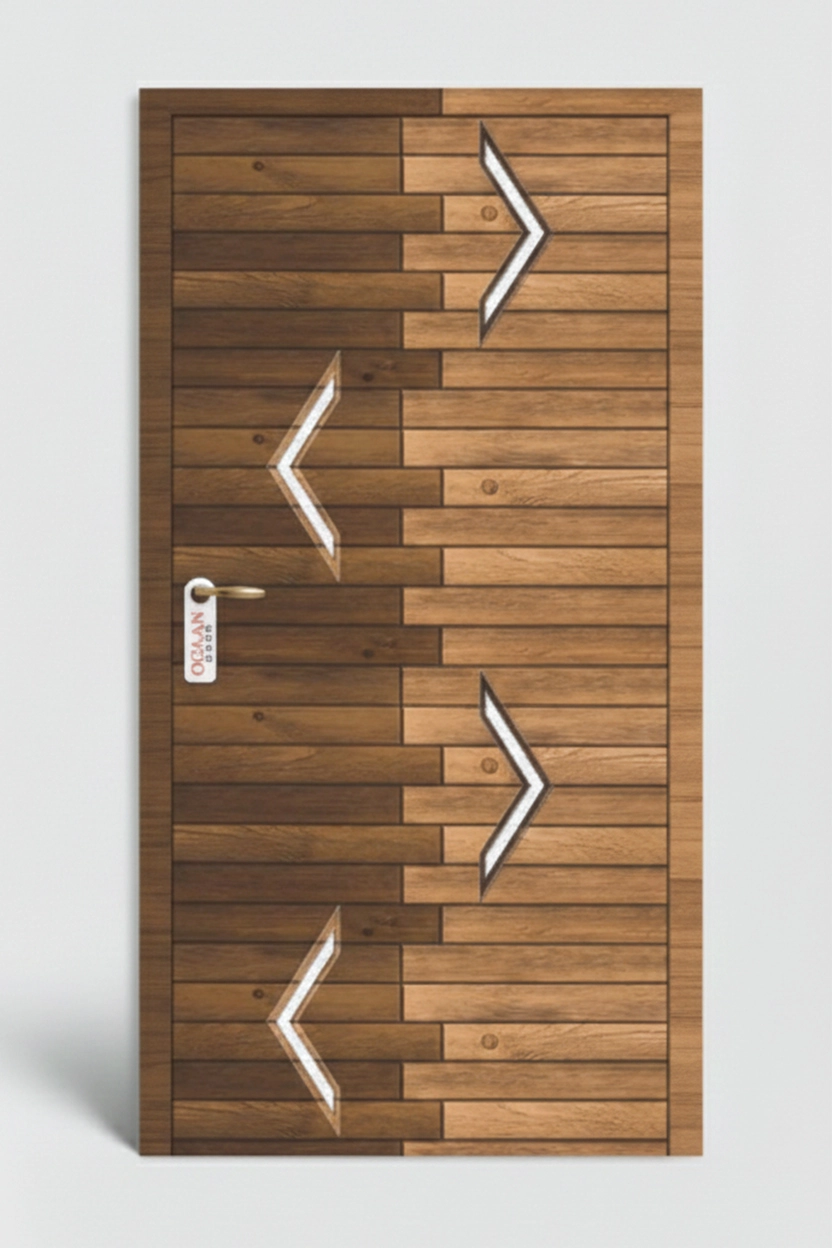 MPD 466 | Dual Tone Beige and Natural Brown Teakwood Matt Finish Arrow Design Digital Door Skin Laminate - Image 2