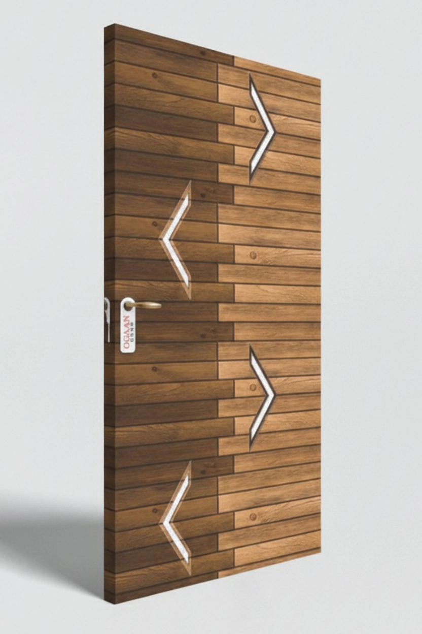 MPD 466 | Dual Tone Beige and Natural Brown Teakwood Matt Finish Arrow Design Digital Door Skin Laminate