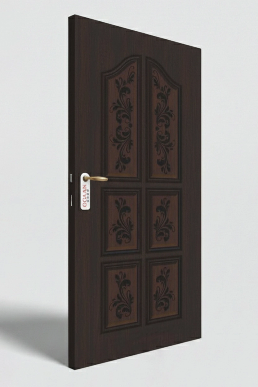 MPD 487 | Wenge Brown Matte Finish Linear Floral Design Digital Door Skin Laminate