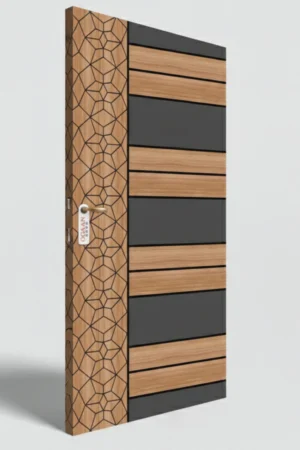MPD 494 | Dual Tone Beige Teakwood and Charcoal Grey Matt Finish Premium Wooden Decorative Door Skin Laminate