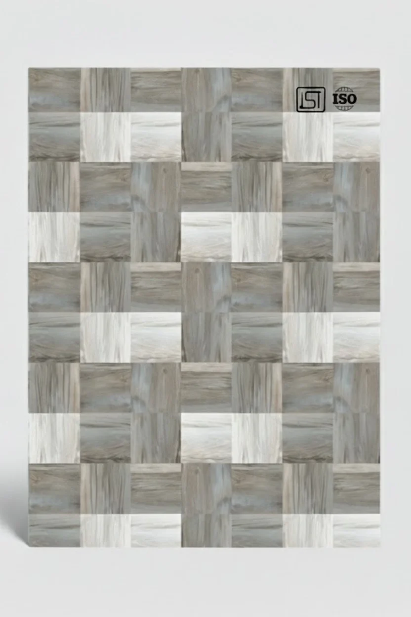 OD 16 | Double Tone Light & Grey, Modern Check Tile Design High Gloss Finish Printed Decorative Digital Laminate - Image 2