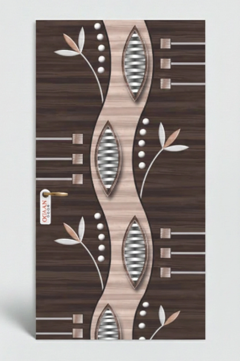 MPD 475 | Dual Tone Beige Teakwood and Dark Brown Matte Finish Floral Design Digital Door Skin Laminate - Image 2
