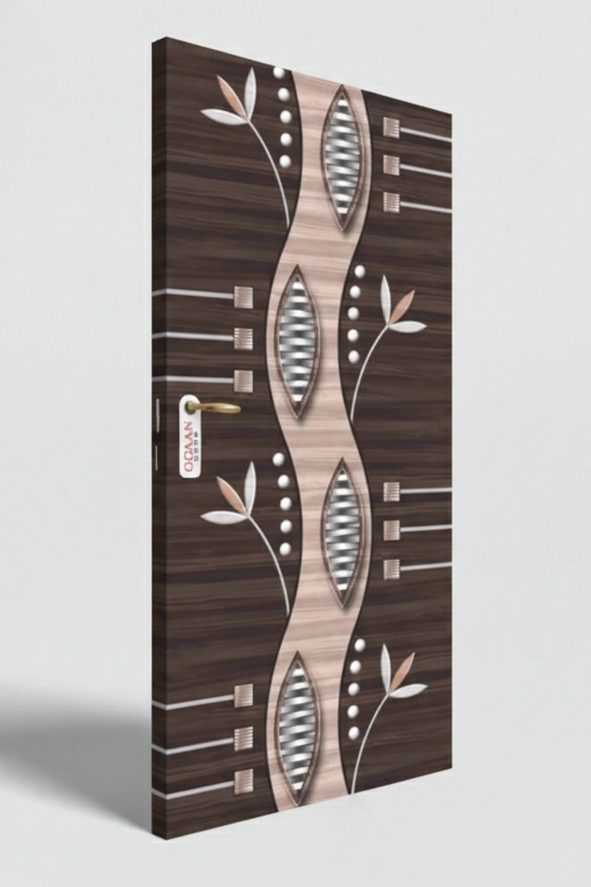 MPD 475 | Dual Tone Beige Teakwood and Dark Brown Matte Finish Floral Design Digital Door Skin Laminate