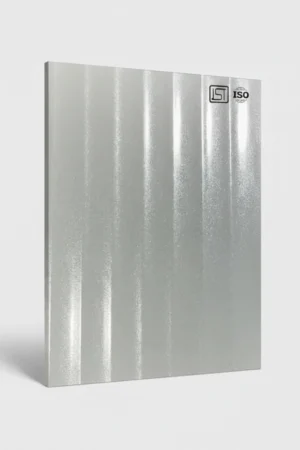 Metallic silver laminate sheet with a vertical ribbed textured finish