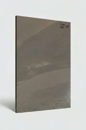 Vertical panel-effect brown wood laminate sheet with a textured linear design