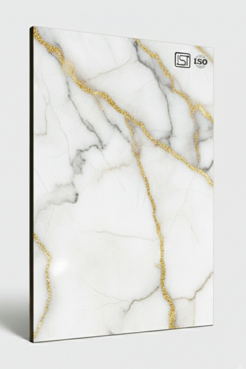 CSOD 07 | Gilded Fault, White High Gloss Metallic Finish Decorative Laminate