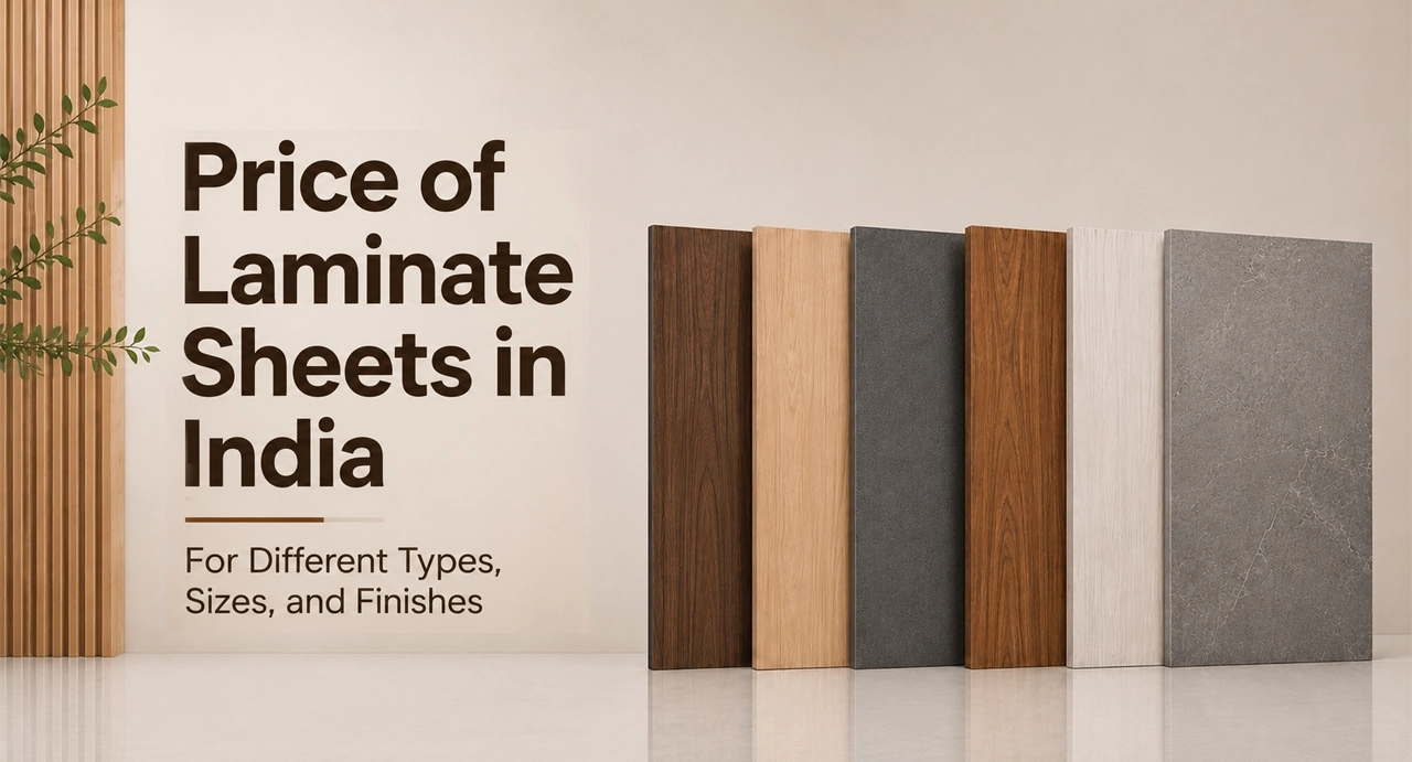 Price of laminate sheets in India showing different laminate types, sizes, wood finishes, white laminate, and stone finish panels.