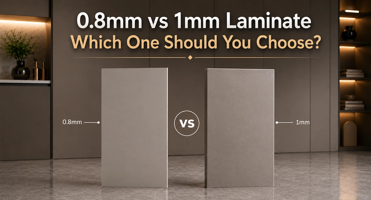 Banner image comparing 0.8mm vs 1mm laminate sheets to help choose the right laminate thickness for furniture and interiors.