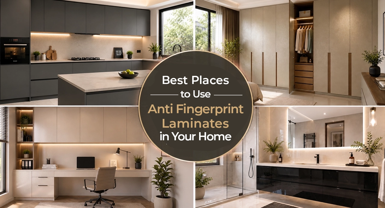 Anti-fingerprint laminates used on kitchen cabinets, wardrobes, home office furniture, and bathroom vanity cabinets.