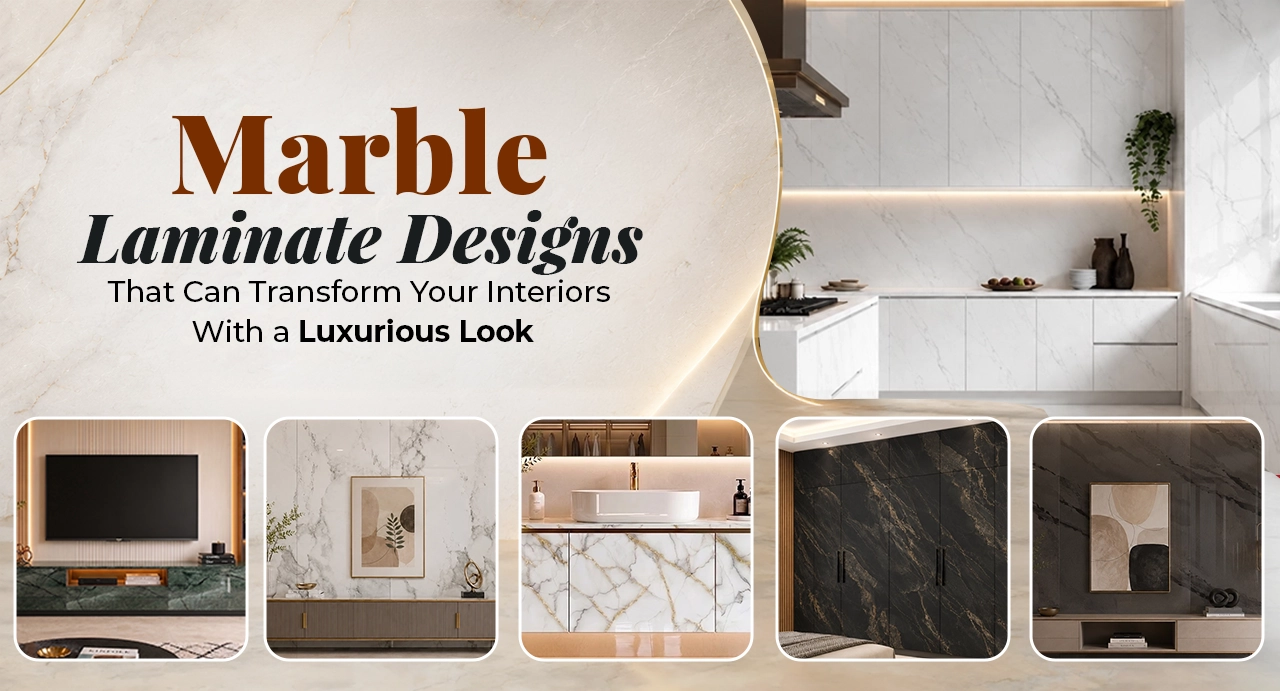 Marble laminate designs for kitchens, TV units, bathroom vanities, wardrobes, and wall panels in modern interiors.